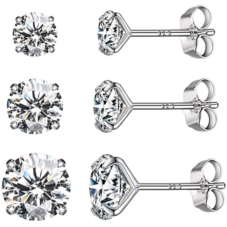 3A Zircon Earrings Stud Piercing Jewelry Three-Pair Set