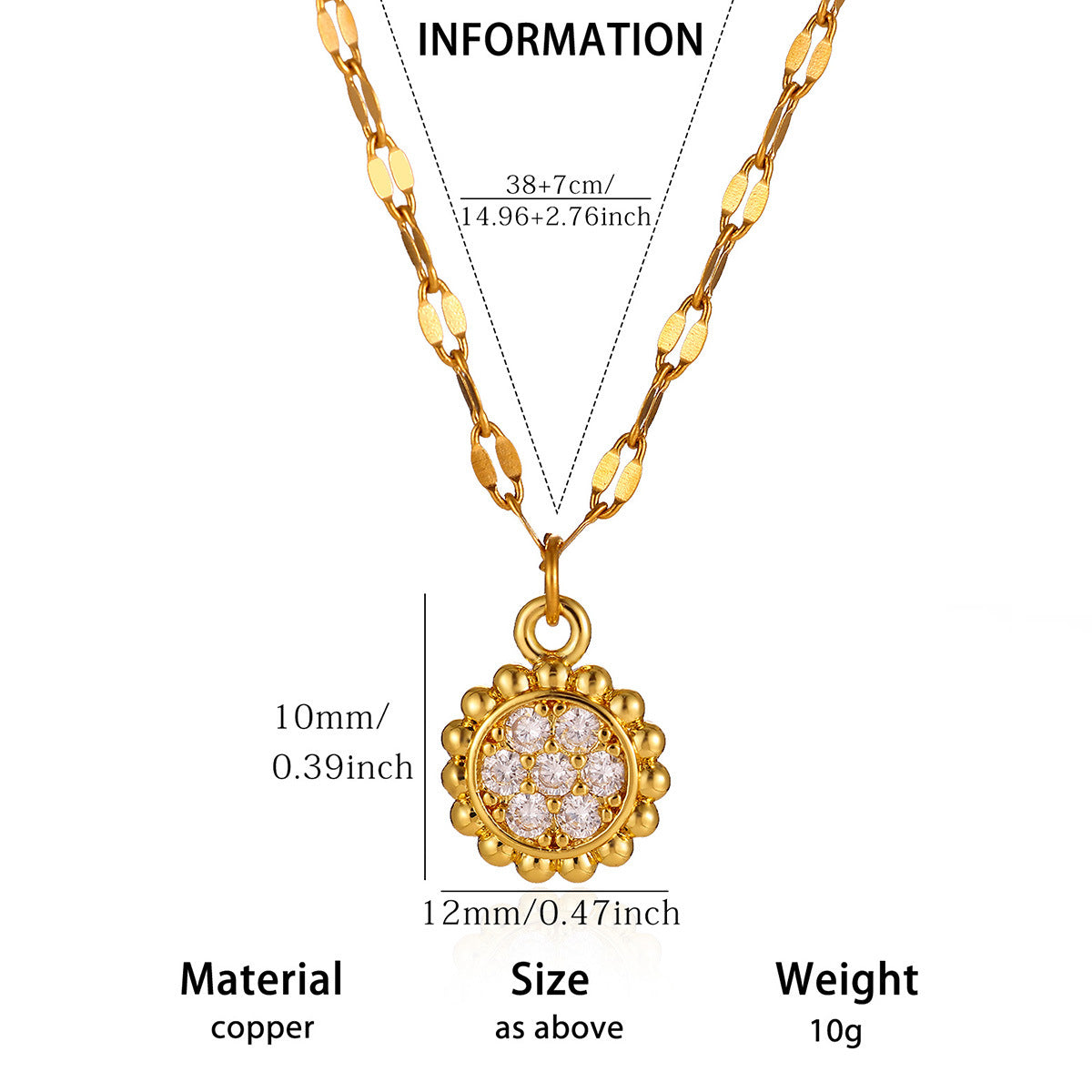 Gold-Plated Zircon Pendant Necklace