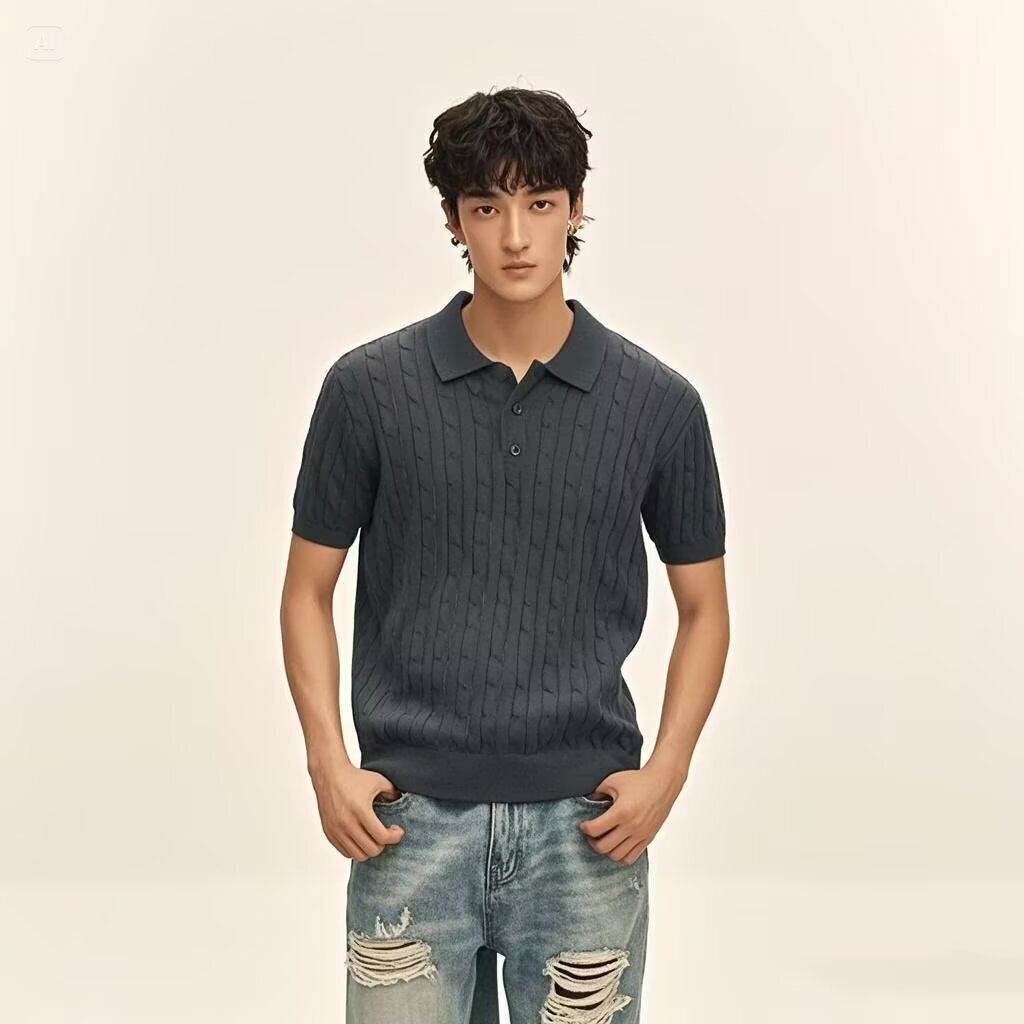 Men’s Linen-Textured Knit Polo Shirt