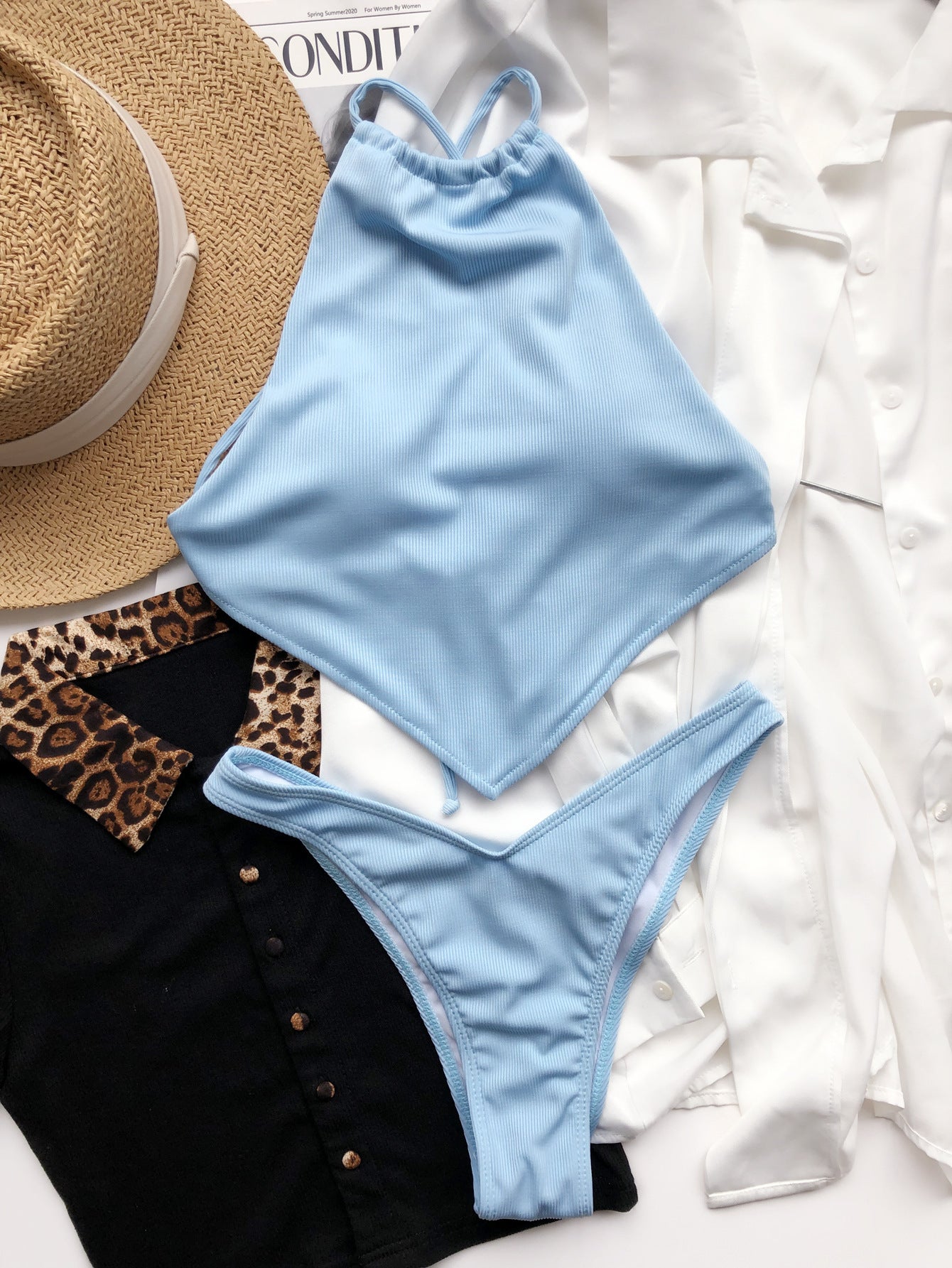 Sky Blue High-Waist Bikini