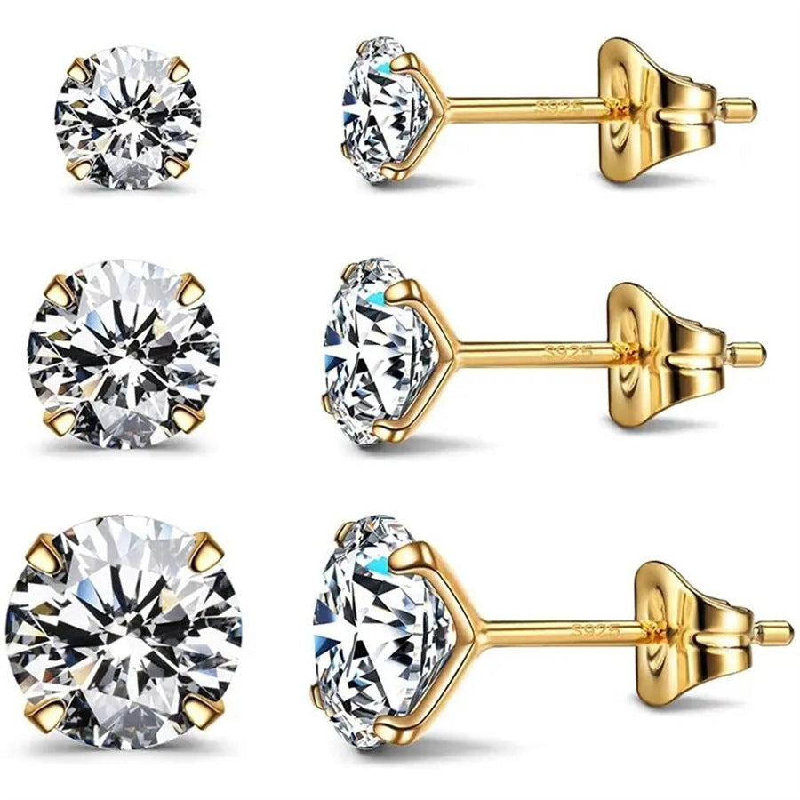 3A Zircon Earrings Stud Piercing Jewelry Three-Pair Set