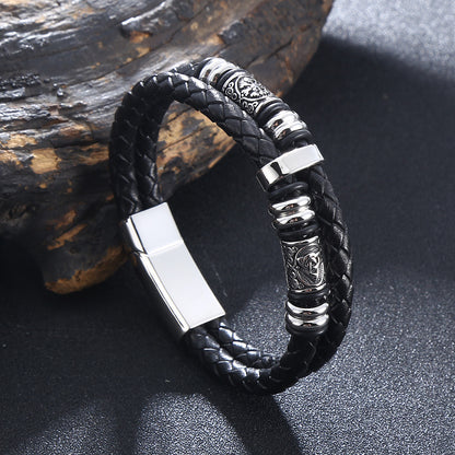 Double-Layer Viking Leather Bracelet