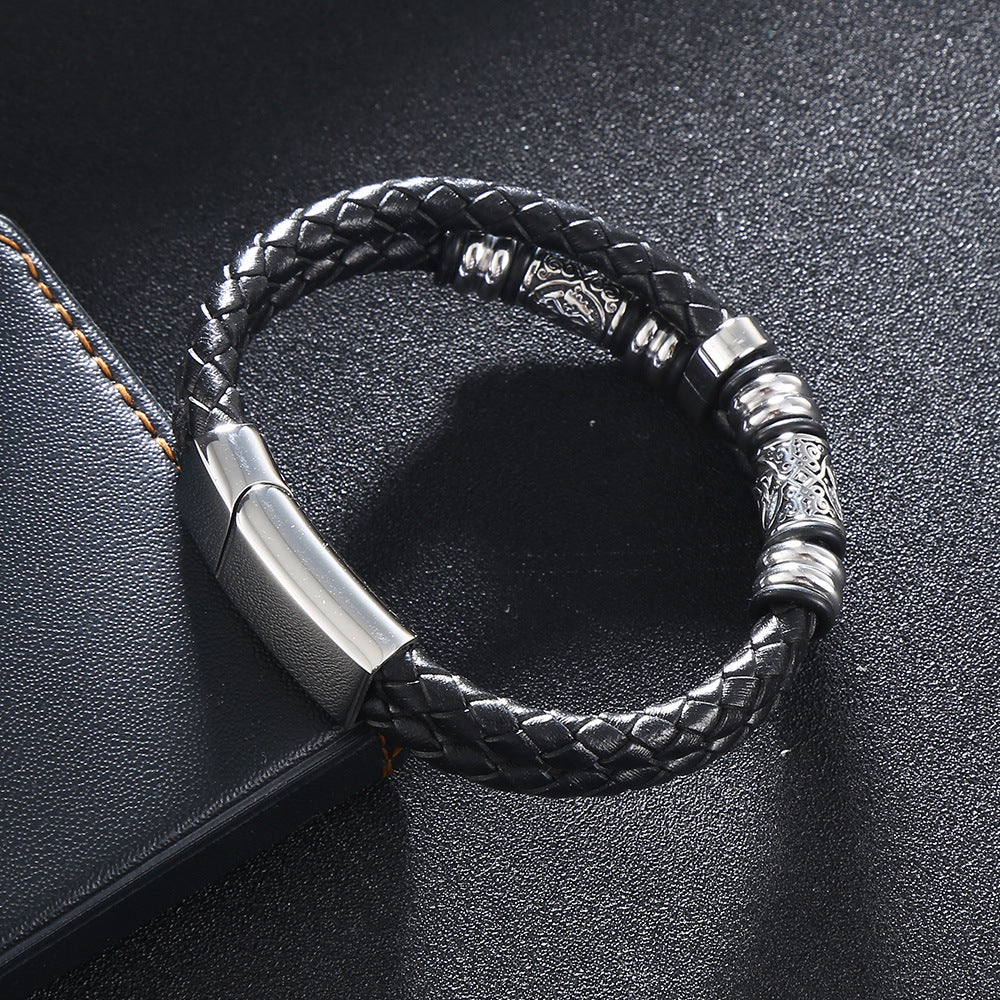 Double-Layer Viking Leather Bracelet