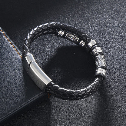 Double-Layer Viking Leather Bracelet