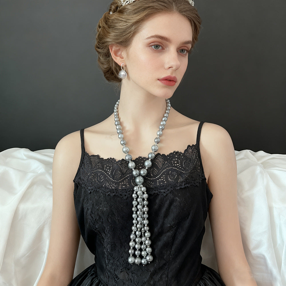 Elegant Pearl Sweater Chain Set