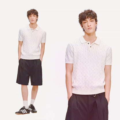 Men’s Linen-Textured Knit Polo Shirt