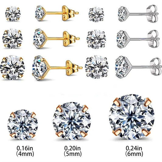 3A Zircon Earrings Stud Piercing Jewelry Three-Pair Set