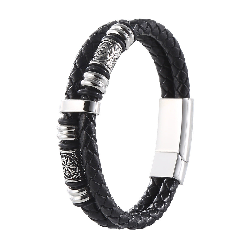 Double-Layer Viking Leather Bracelet