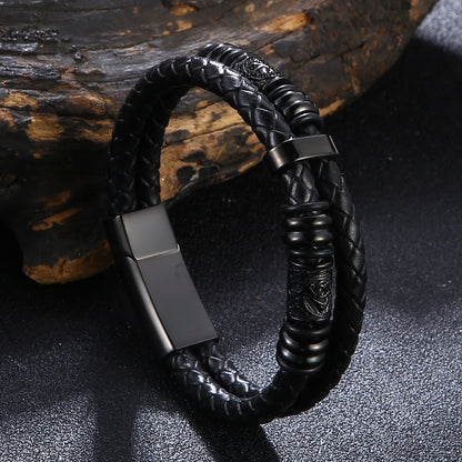Double-Layer Viking Leather Bracelet