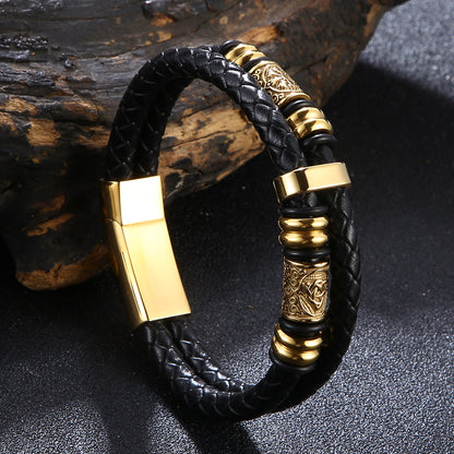 Double-Layer Viking Leather Bracelet