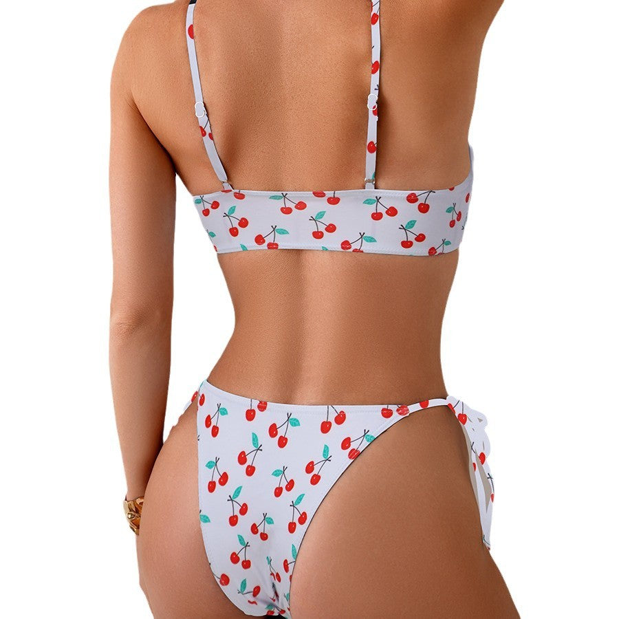 Lace-Up Printed Bikini Set