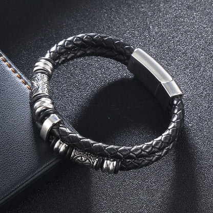 Double-Layer Viking Leather Bracelet