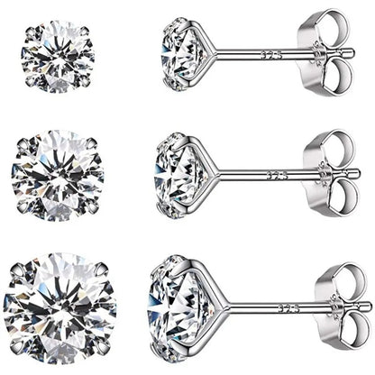 3A Zircon Earrings Stud Piercing Jewelry Three-Pair Set