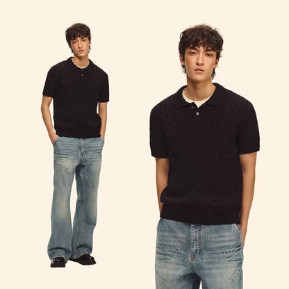 Men’s Linen-Textured Knit Polo Shirt
