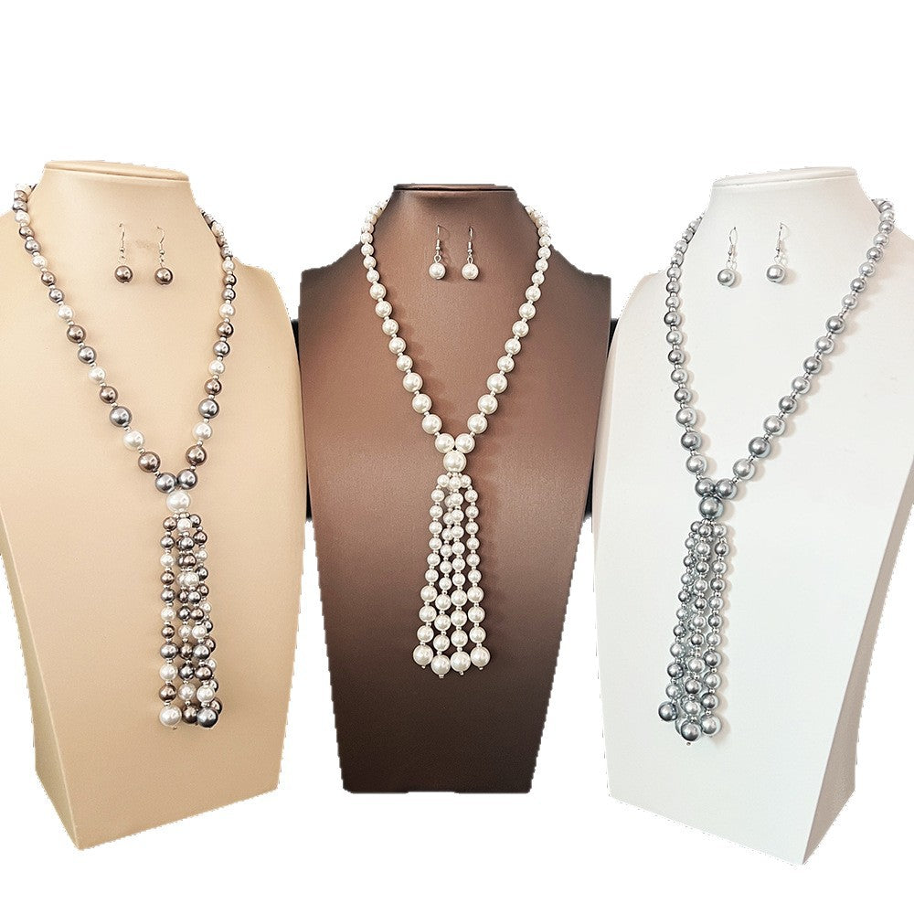 Elegant Pearl Sweater Chain Set