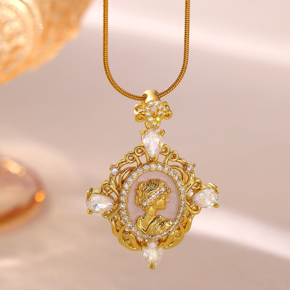 Gold-Plated Zircon Pendant Necklace