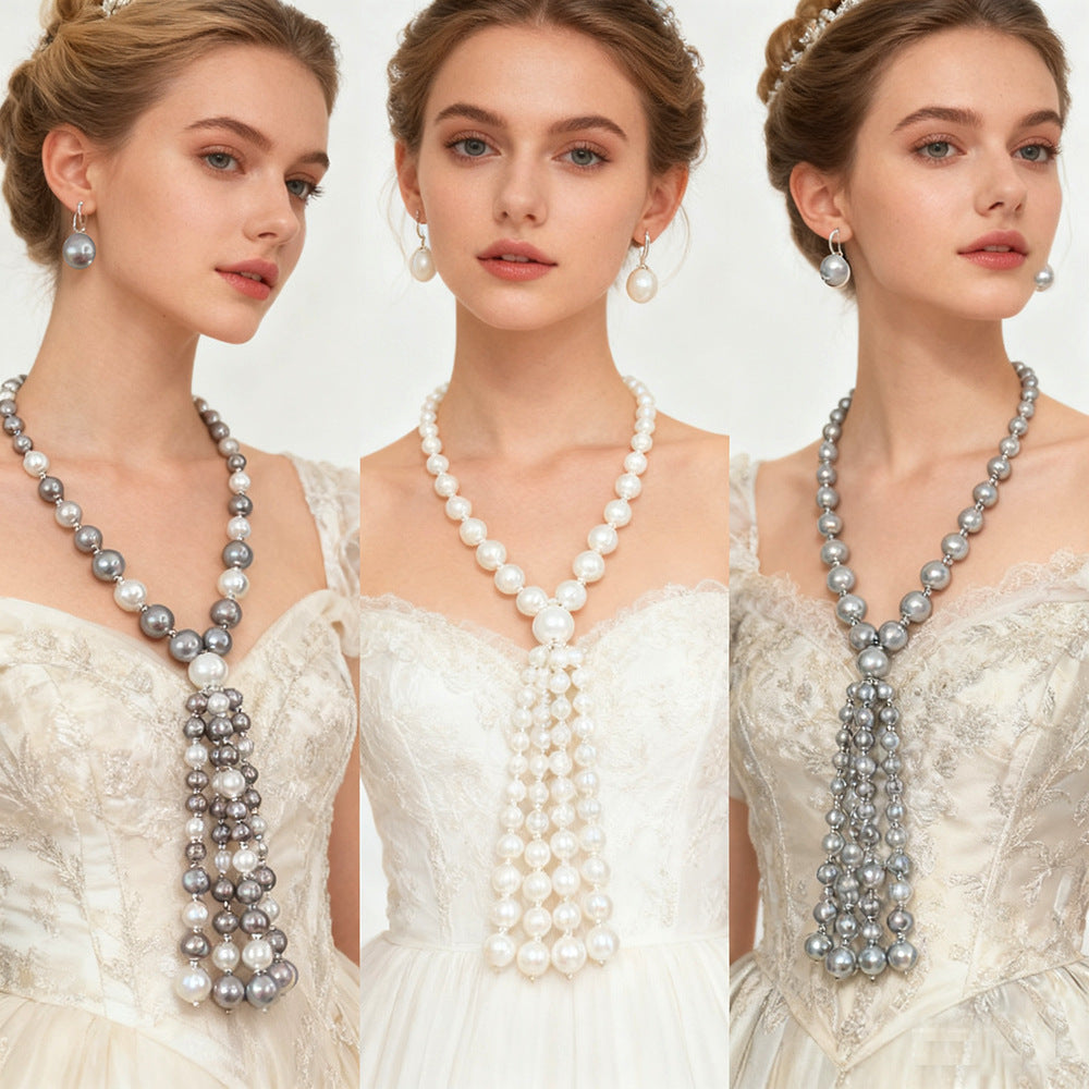 Elegant Pearl Sweater Chain Set