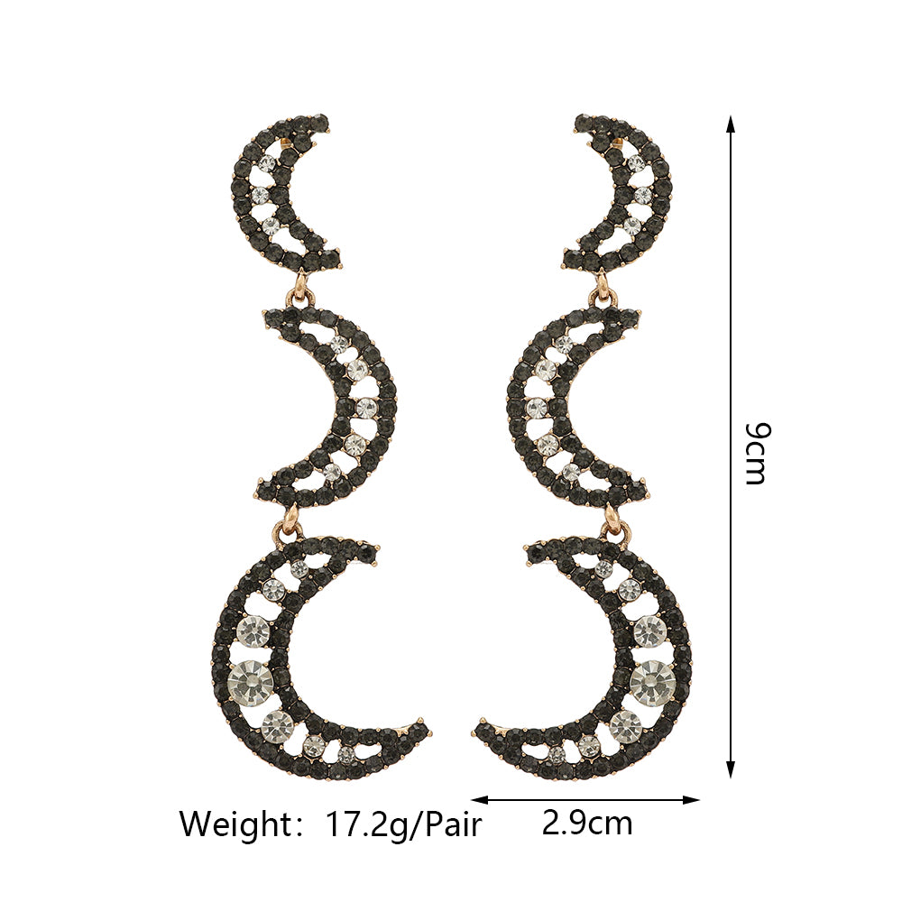 Black Rhinestone Crescent Moon Earrings