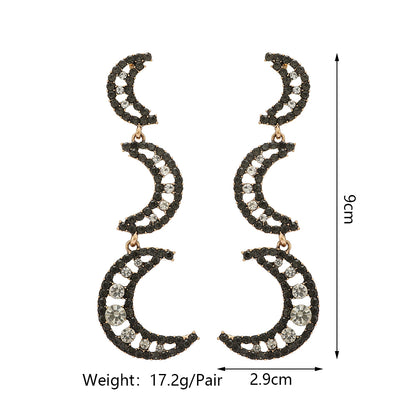 Black Rhinestone Crescent Moon Earrings